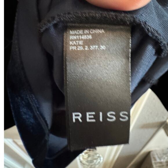 REISS $240 Midnight Blue Velvet Long Sleeve Cut Out Mini Dress Size 4 - Picture 9 of 11